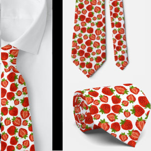 Strawberries Strawberry Pattern Red and White  Tie