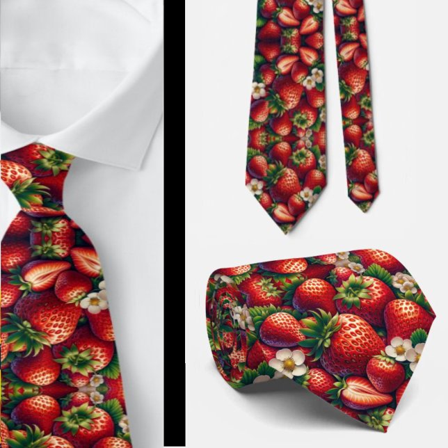 Strawberries Strawberry Pattern Red Floral Tie (Creator Uploaded)