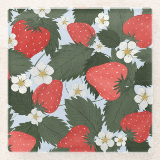 Strawberries: summer fruit pattern design. glass coaster