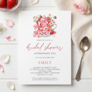 Strawberries Teacup Afternoon Tea Bridal Shower Invitation