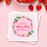 Strawberries Twin Sisters Joint Berry 1st Birthday Napkin<br><div class="desc">This design features a pink circular wreath with a border of watercolor strawberries and florals to celebrate your little twin girl's berry 1st birthdays. It has a background of pink gingham check. This design has a colour palette of pink, red and green. You can customise the names in this design....</div>