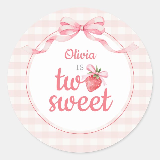 Strawberries Two Sweet 2nd Birthday  Classic Round Sticker (Front)