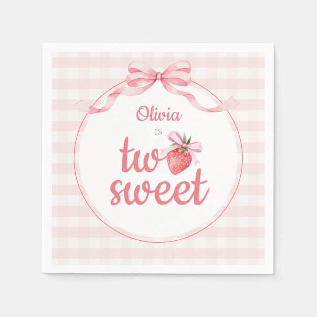 Strawberries Two Sweet 2nd Birthday Napkin (Front)