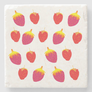 Strawberries vector Drawing Marble Stone Coaster
