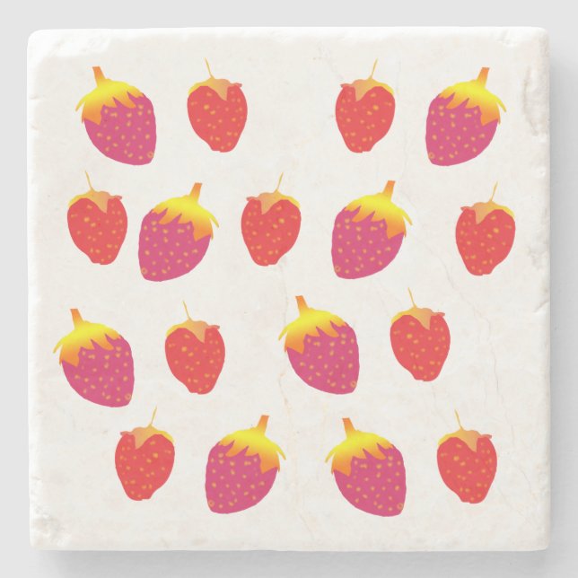 Strawberries vector Drawing Marble Stone Coaster (Front)