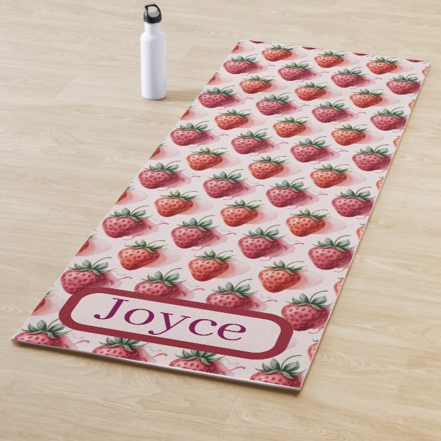Strawberries Vintage Boho Yoga Mat Custom Name (In Situ)