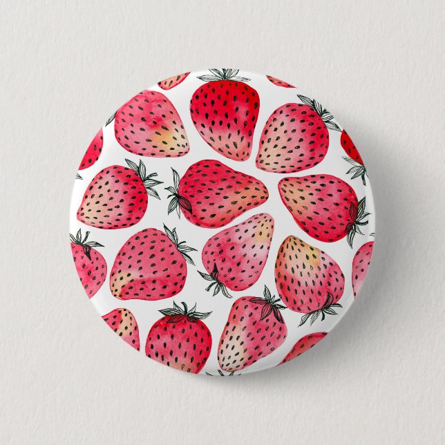 Strawberries watercolor and ink 2 inch round button (Front)