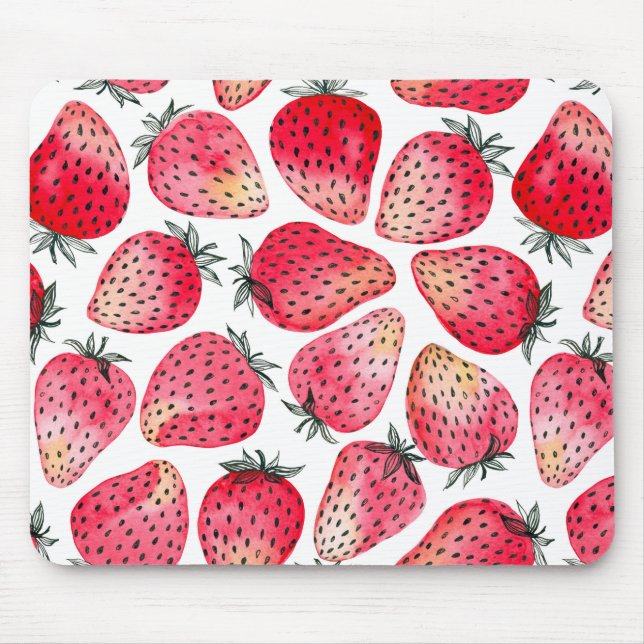Strawberries watercolor and ink mouse pad (Front)