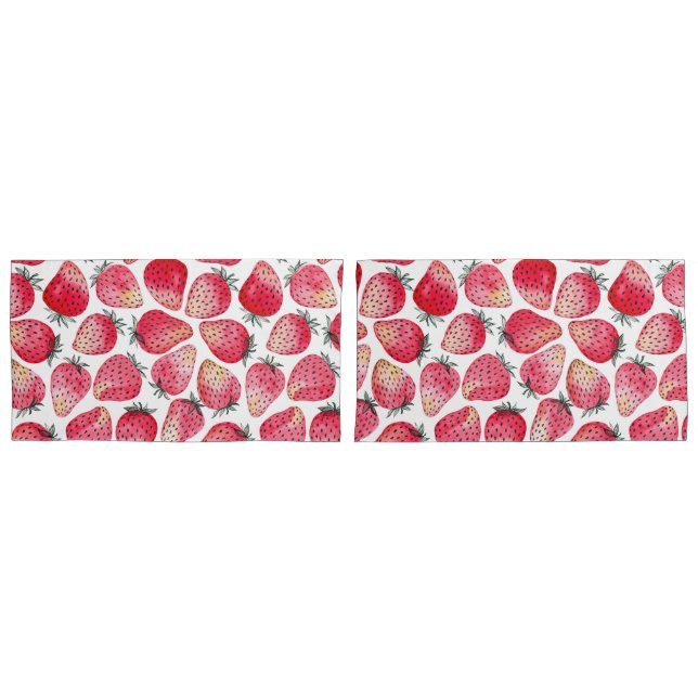 Strawberries watercolor and ink pillowcase (Front-Set)