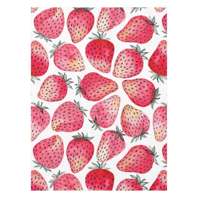 Strawberries watercolor and ink tablecloth (Front)