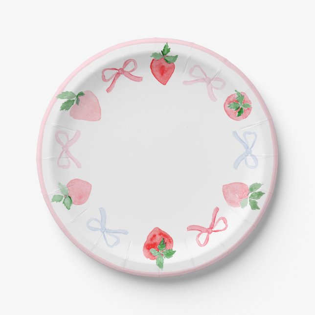 Strawberries watercolor berry first birthday paper plate (Front)