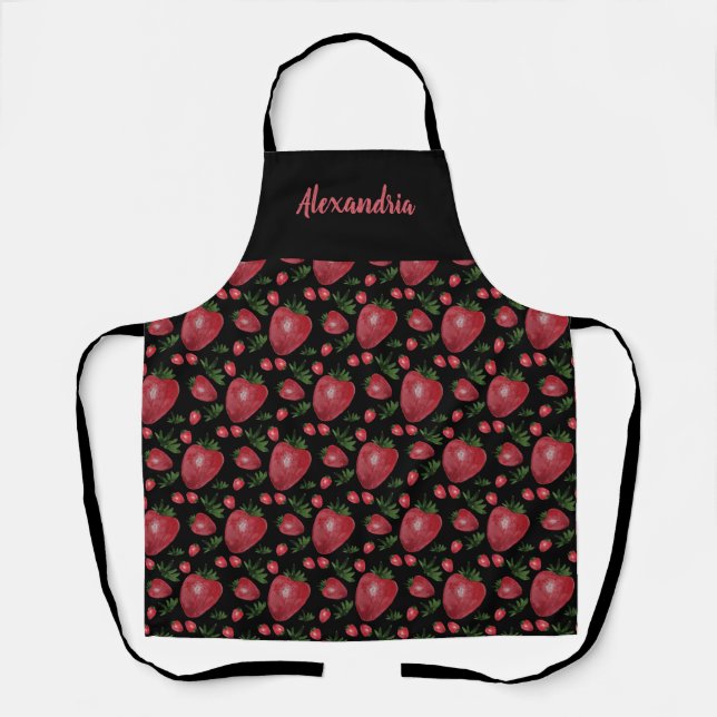 Strawberries Watercolor Hand-painted Apron (Front)