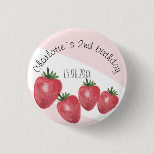 Strawberries Watercolor Hand-painted on Blush 1 Inch Round Button