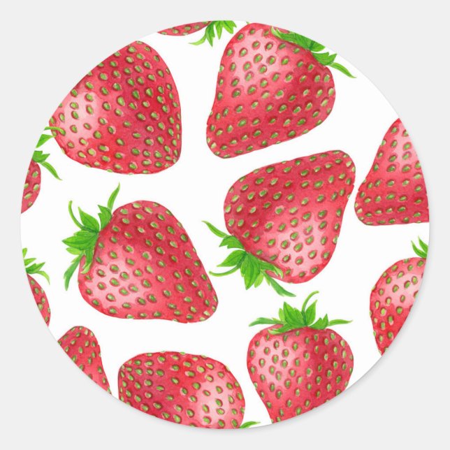 Strawberries watercolor pattern classic round sticker (Front)