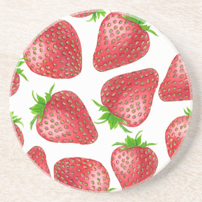 Strawberries watercolor pattern coaster (Front)