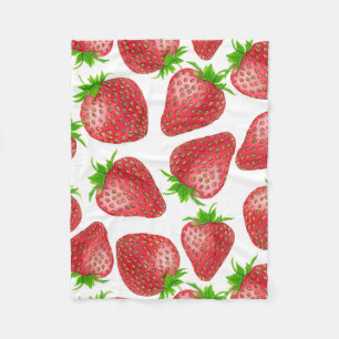 Strawberries watercolor pattern fleece blanket