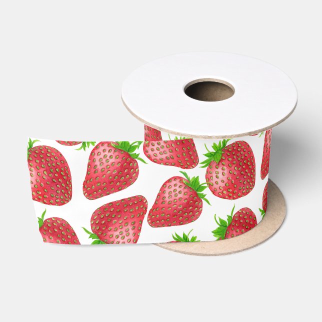 Strawberries watercolor pattern satin ribbon (Spool)
