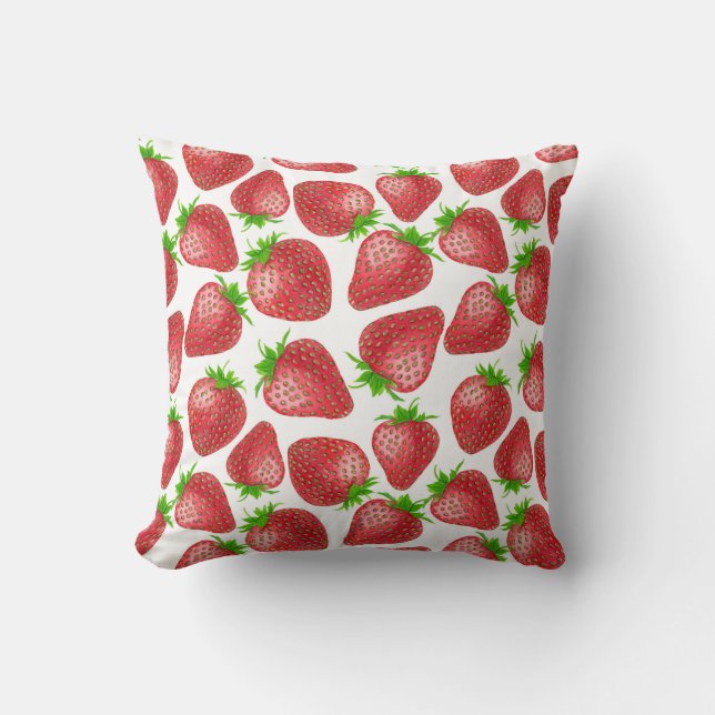 Strawberries watercolor pattern throw pillow (Front)
