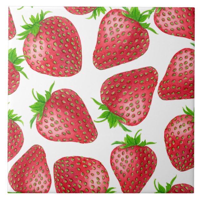 Strawberries watercolor pattern tile (Front)