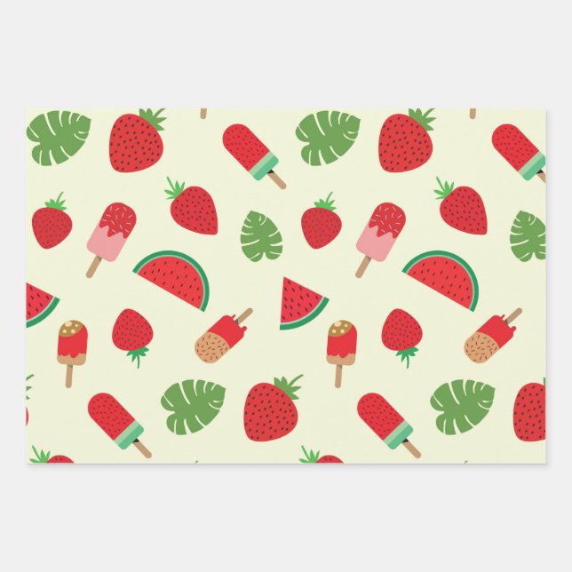 strawberries, watermelon and popsicle pattern   wrapping paper sheet (Front)