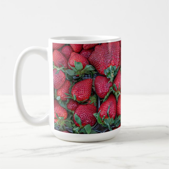 Strawberries with green leaves coffee mug (Left)