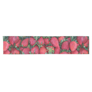 Strawberries with green leaves short table runner
