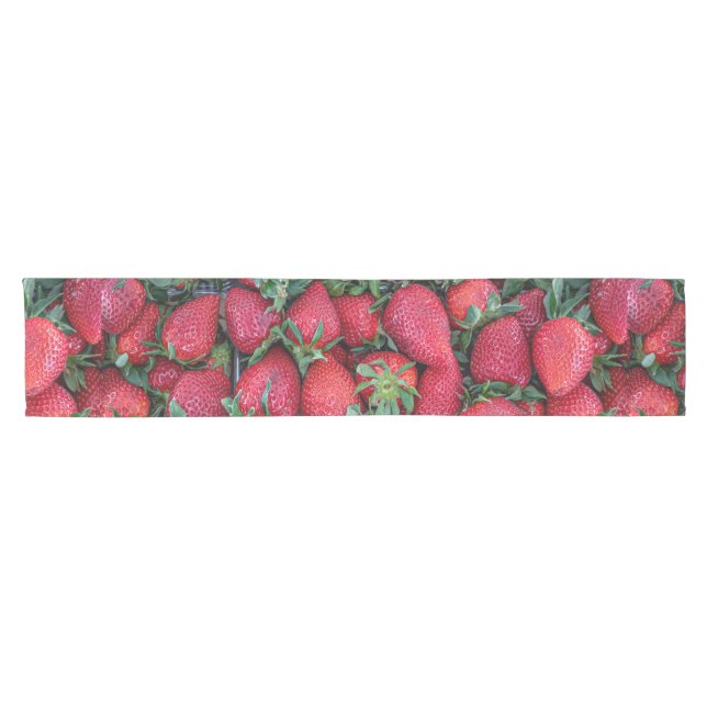 Strawberries with green leaves short table runner (Horizontal)
