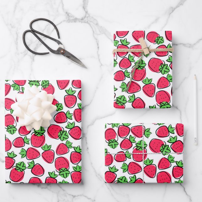 Strawberries Wrapping Paper Sheet (Front)