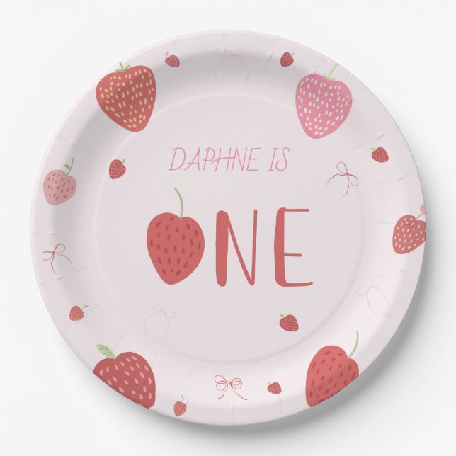 Strawberry 1st Berry First Birthday Plates (Front)
