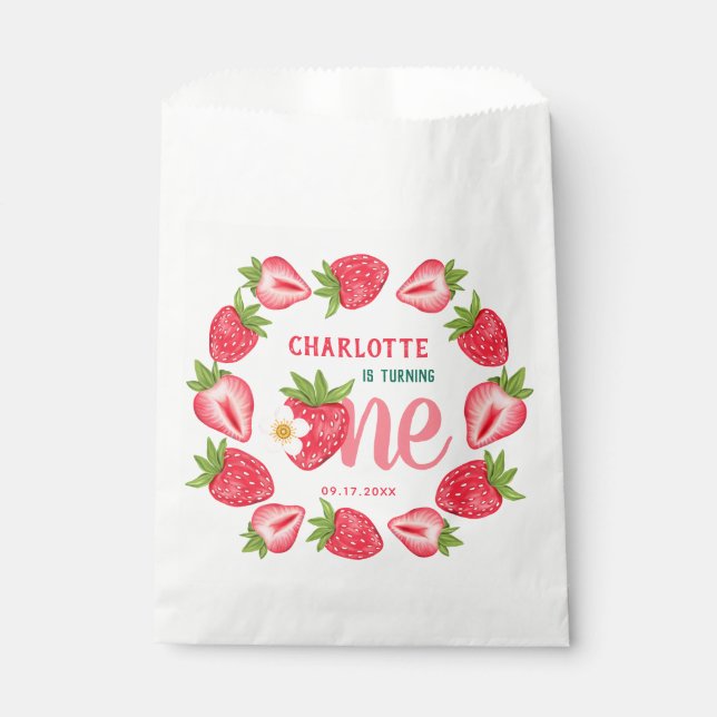 Strawberry 1st Birthday Baby Berry Sweet Party Favour Bag (Front)