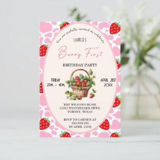 Strawberry 1st Birthday Berry First Birthday Party Invitation