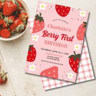 Strawberry 1st Birthday Berry First Birthday Party Invitation