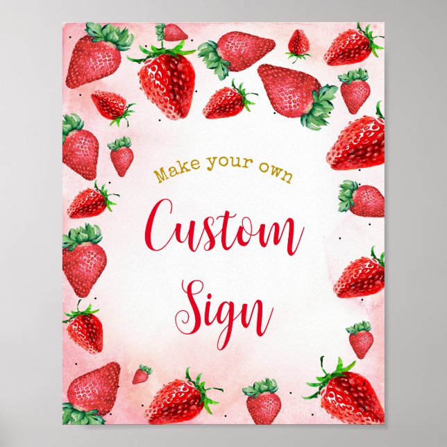 Strawberry 1st Birthday Berry First Custom Sign (Front)