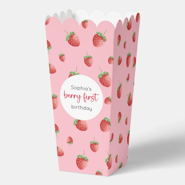 Strawberry 1st Birthday Berry First Favor Box (Front)