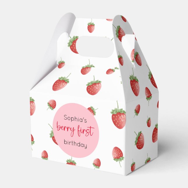 Strawberry 1st Birthday Berry First Favor Box (Front Side)