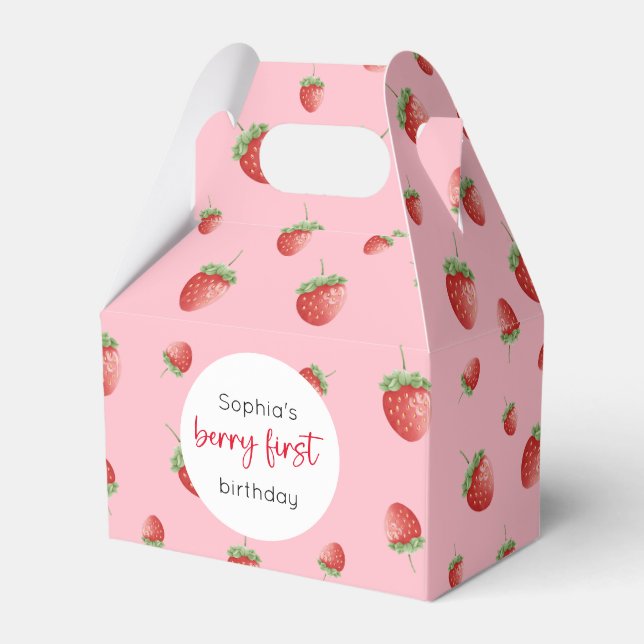 Strawberry 1st Birthday Berry First Favor Box (Front Side)