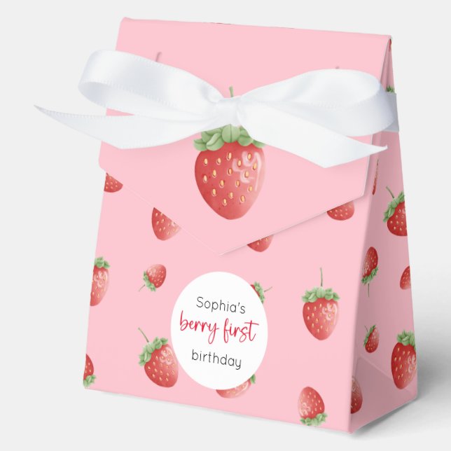 Strawberry 1st Birthday Berry First Favor Box (Front)