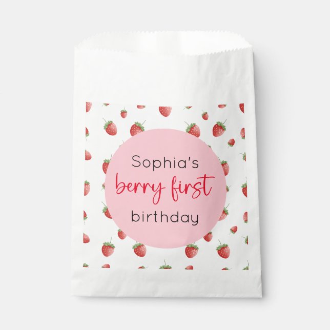Strawberry 1st Birthday Berry First Favour Bag (Front)