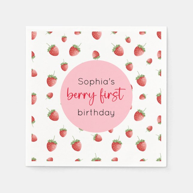 Strawberry 1st Birthday Berry First Napkin (Front)