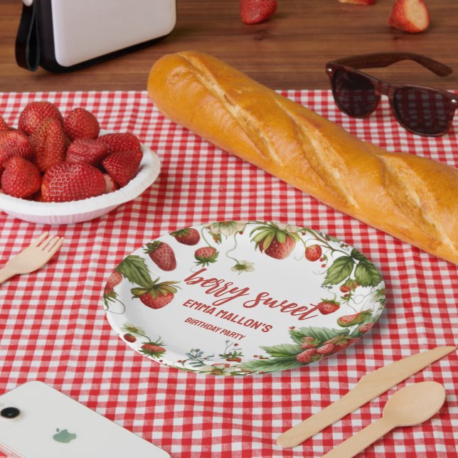 Strawberry 1st Birthday Berry First  Paper Plate (Picnic)