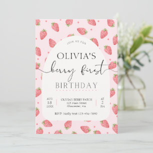 Strawberry 1st Birthday Berry First Photo  Invitation