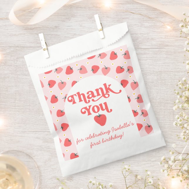 Strawberry 1st Birthday Berry First Thank You Favour Bag (Clipped)