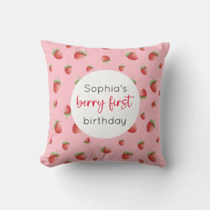 Strawberry 1st Birthday Berry First Throw Pillow
