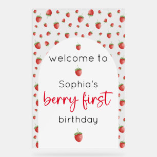 Strawberry 1st Birthday Berry First Welcome Acrylic Sign