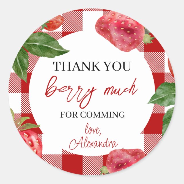 Strawberry 1st birthday Berry Sweet Classic Round Sticker (Front)