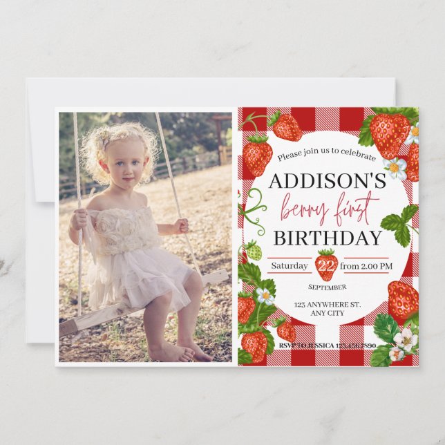 Strawberry 1st birthday Berry Sweet Invitation (Front)