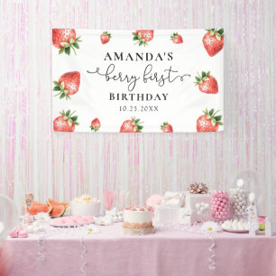 Strawberry 1st Birthday Berry Sweet One  Banner