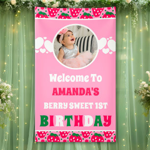Strawberry 1st Birthday Celebration Photo Welcome Banner