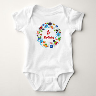 Strawberry 1st Birthday custom name Baby Bodysuit