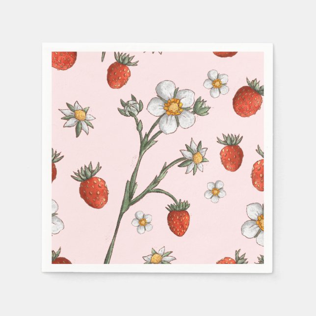 Strawberry 1st Birthday Floral Berry first Napkin (Front)